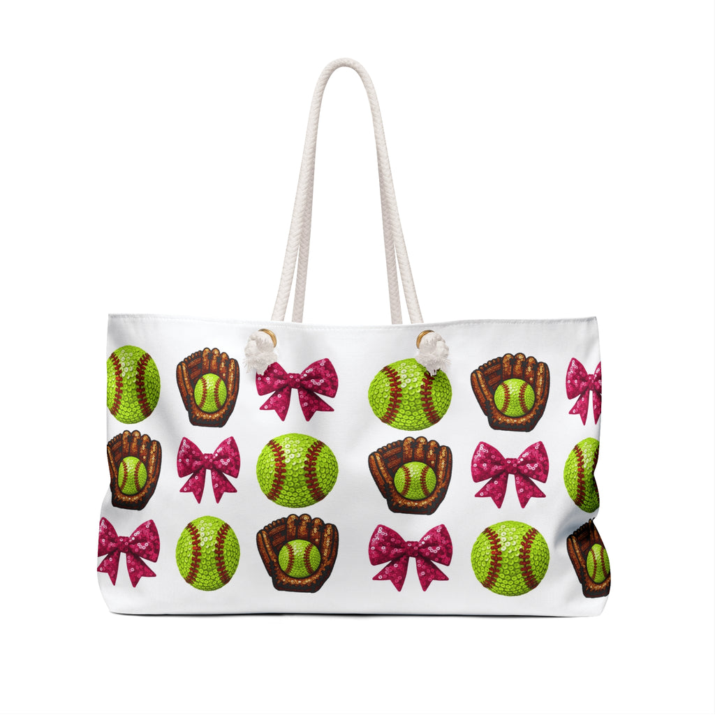 Softball & Pink Bows Weekender Bag