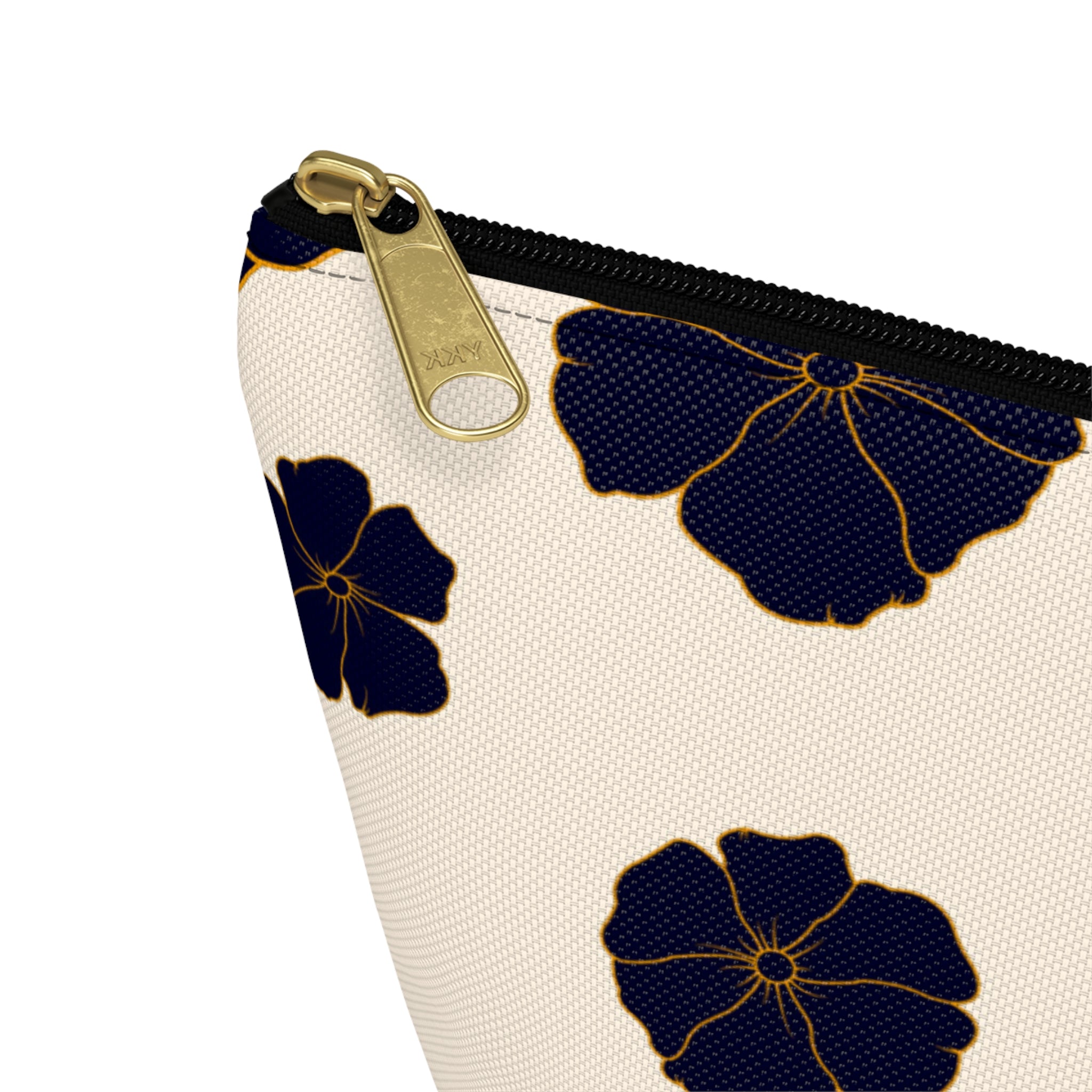 Gold-Trim Navy Blooms Accessory Pouch