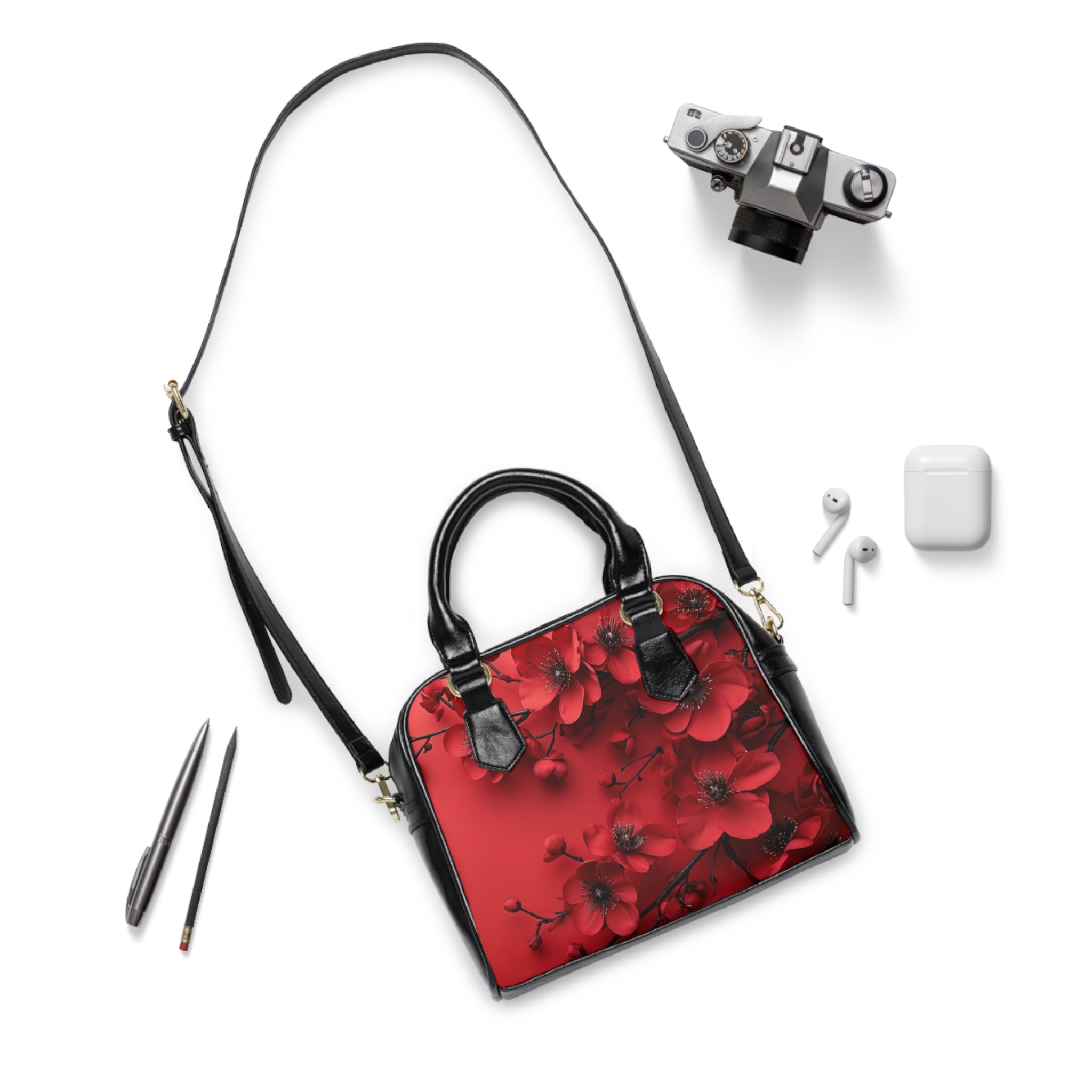 Red Blossom Shoulder Handbag