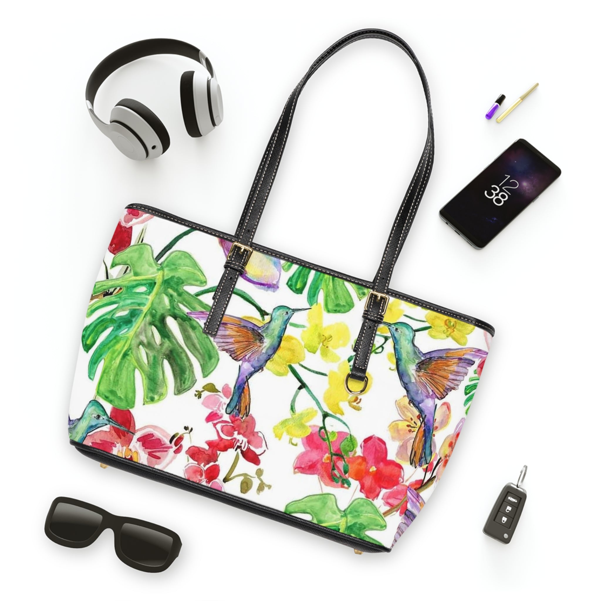 Watercolor Hummingbirds Shoulder Tote