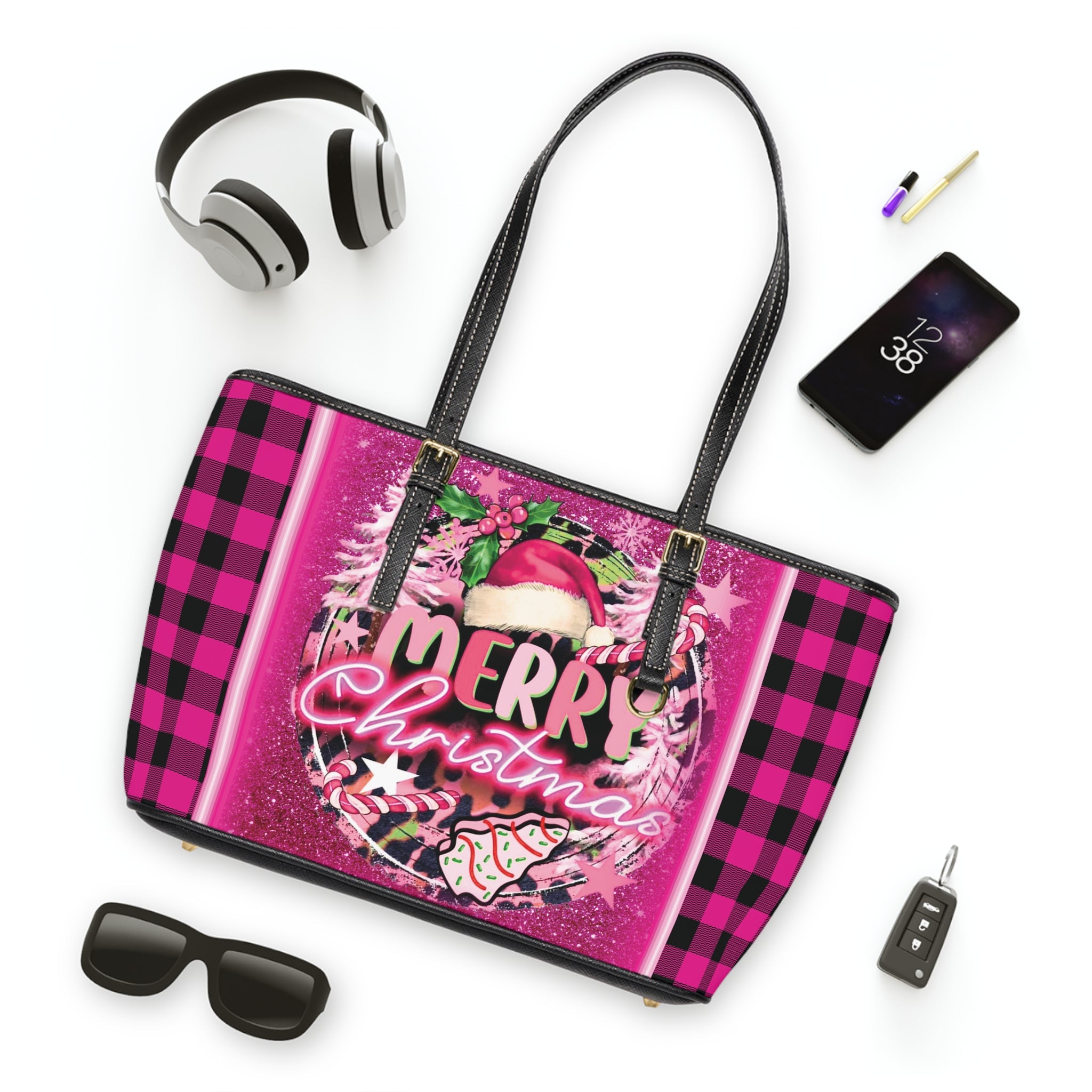 Merry Christmas Pink Plaid Bag