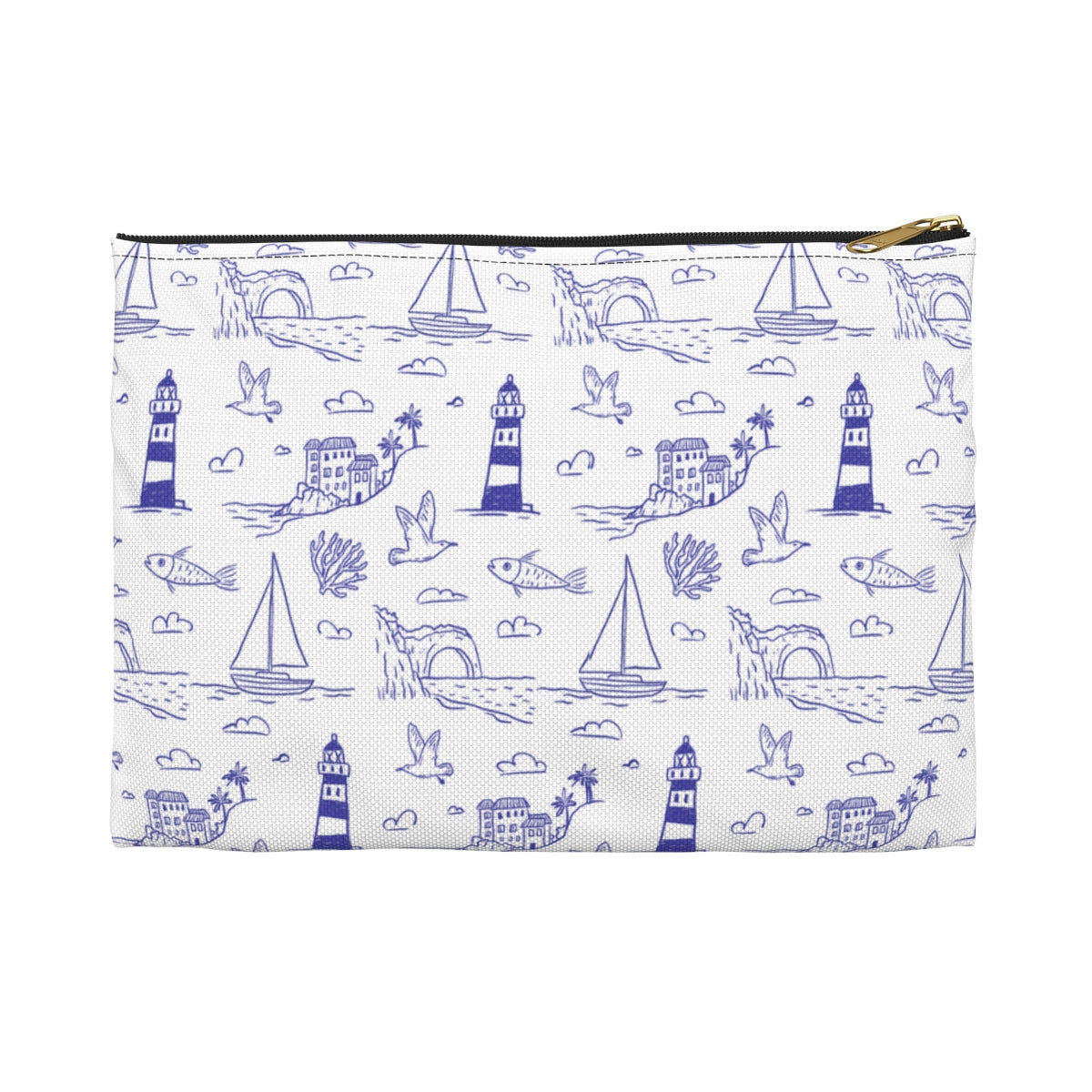 Nautical Whale & Lighthouse Accessory Pouch