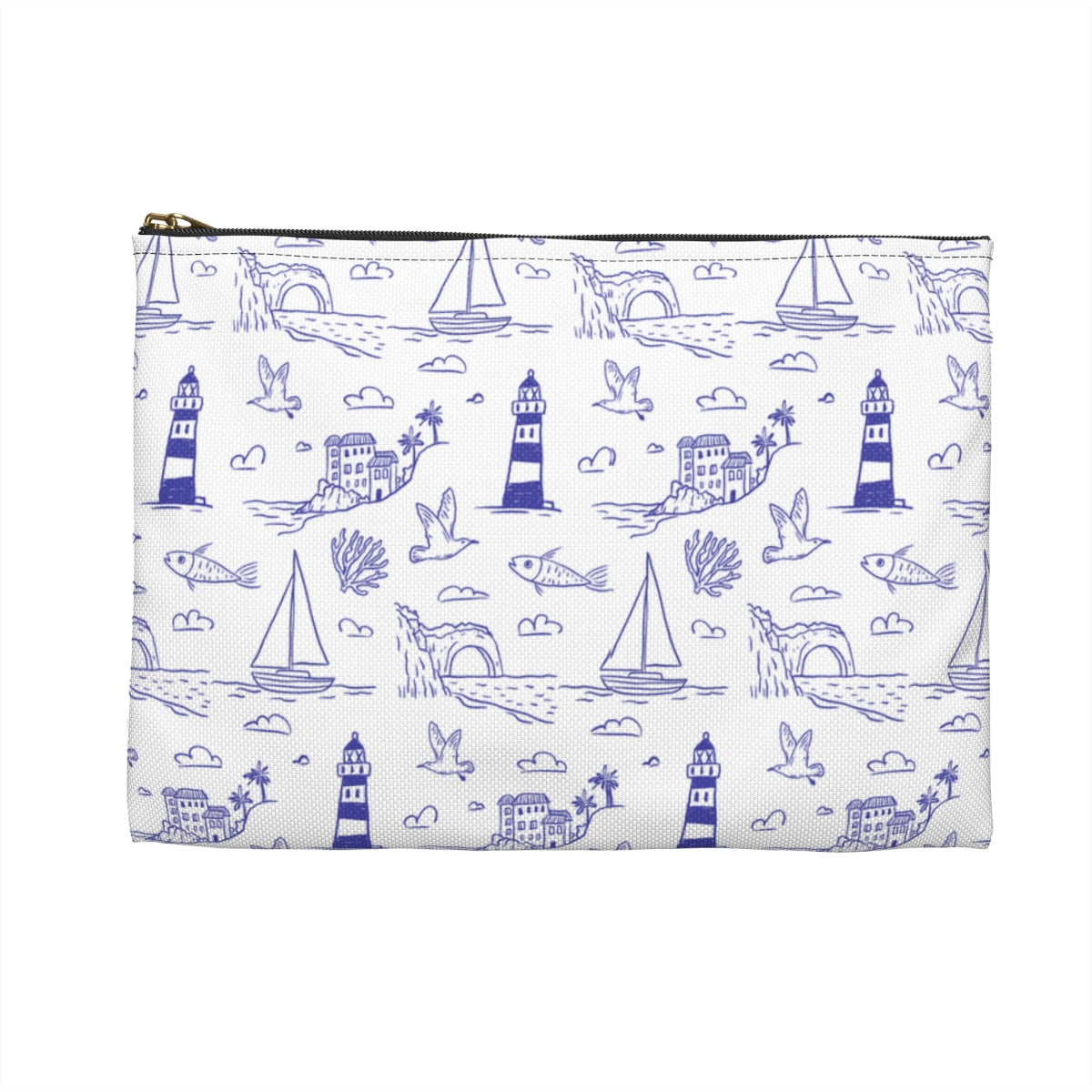 Nautical Whale & Lighthouse Accessory Pouch