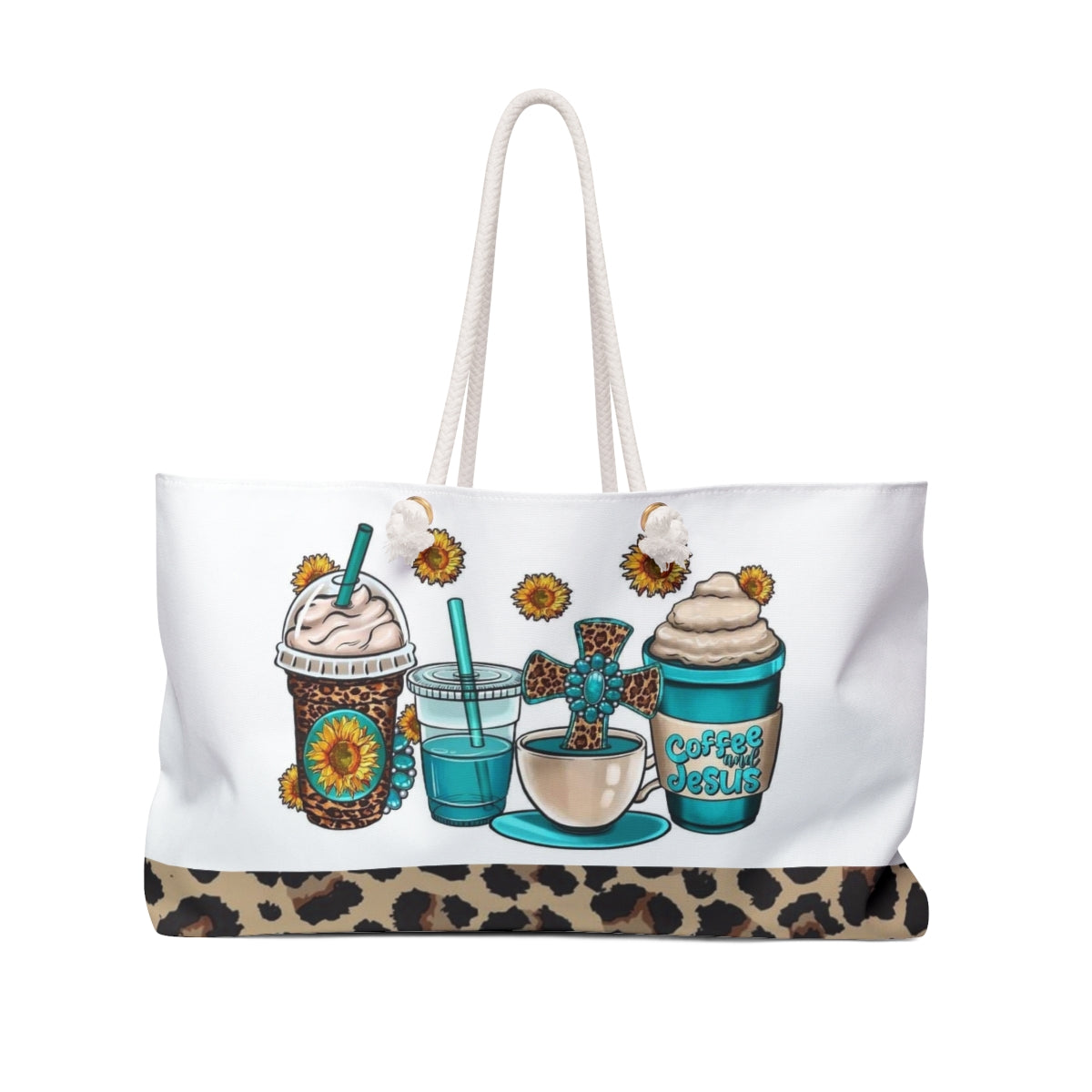 Coffee and Jesus Leopard Print Weekender Bag