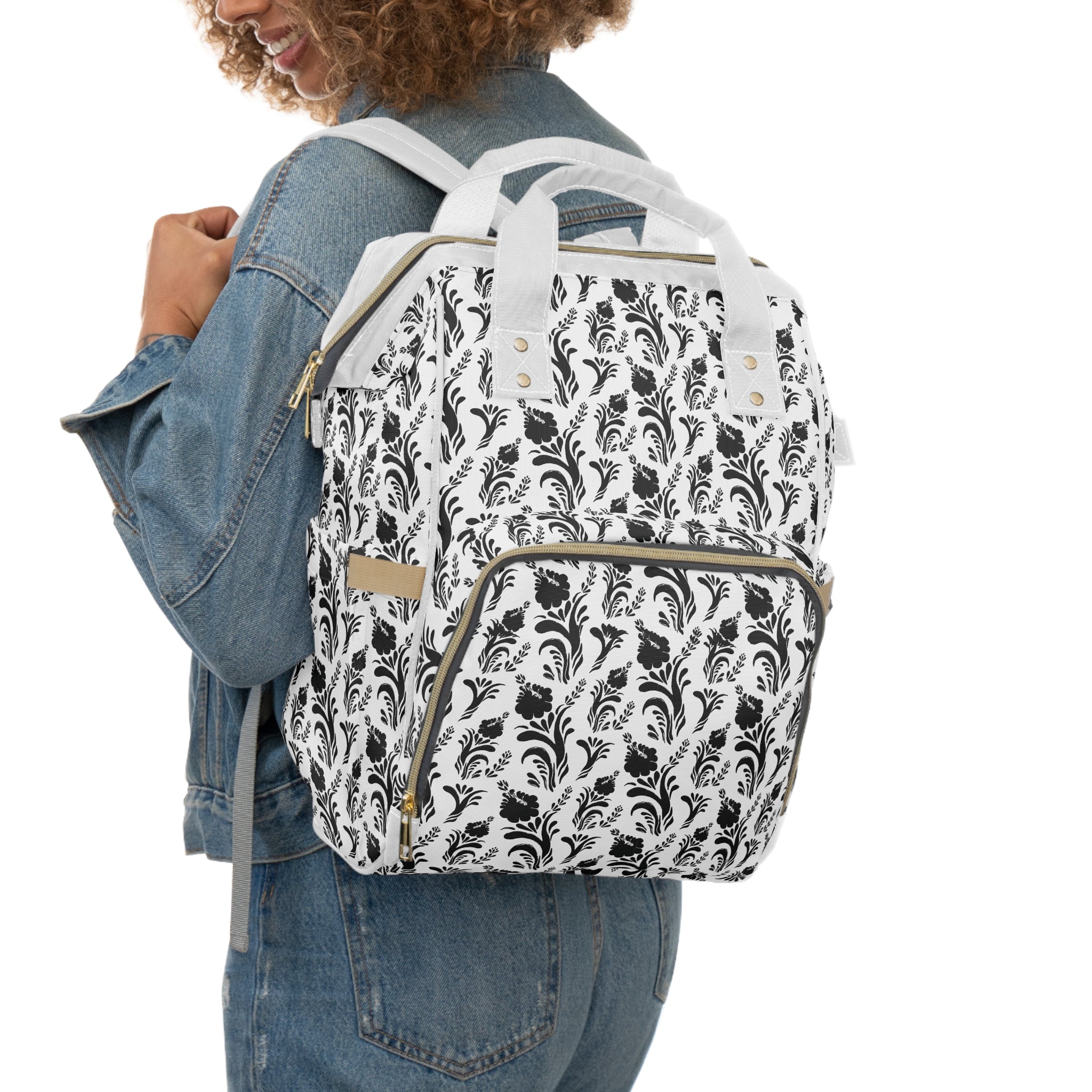 Black Floral Diaper Backpack