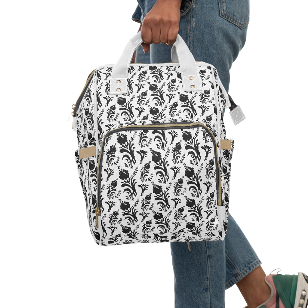 Black Floral Diaper Backpack
