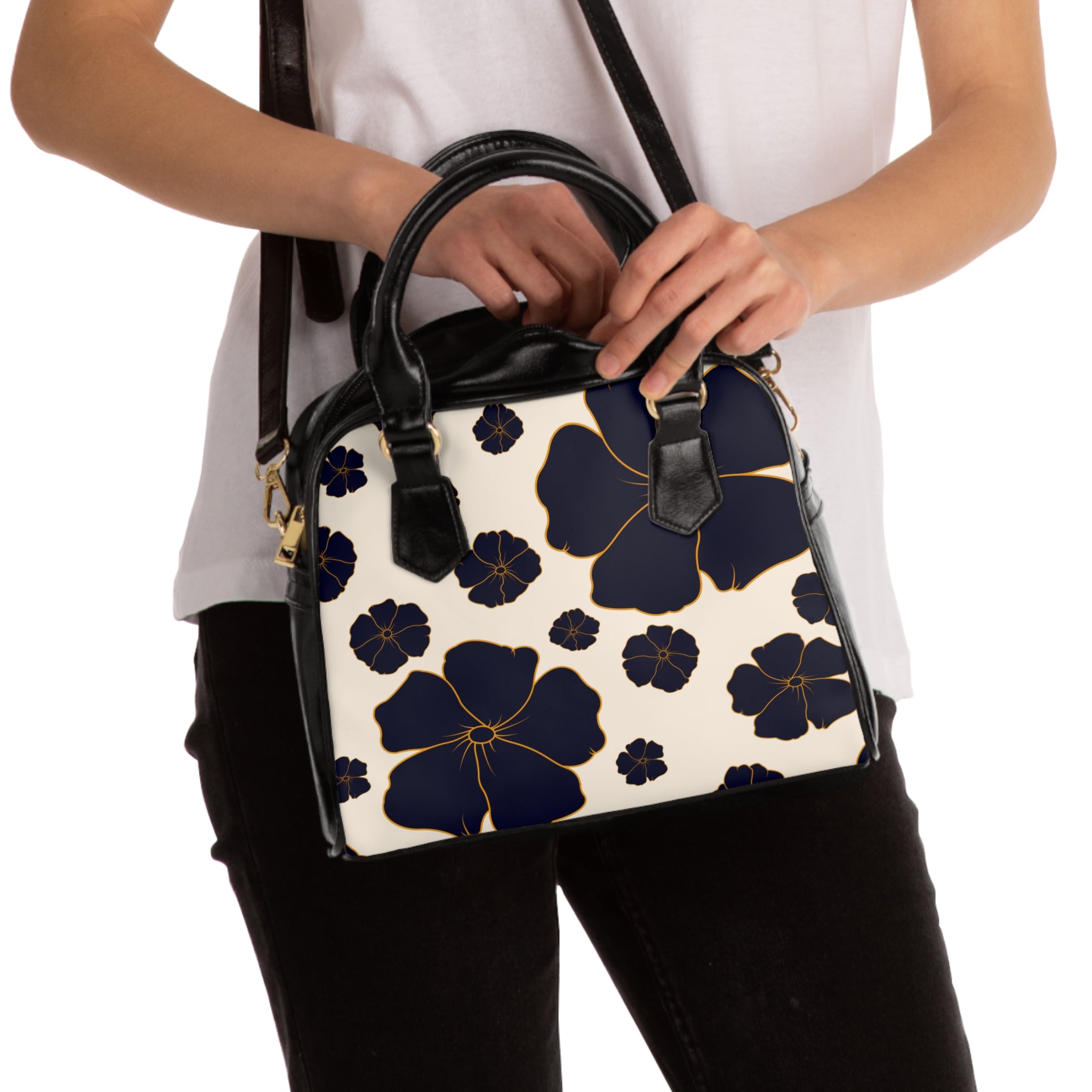 Navy & Gold Poppy Handbag