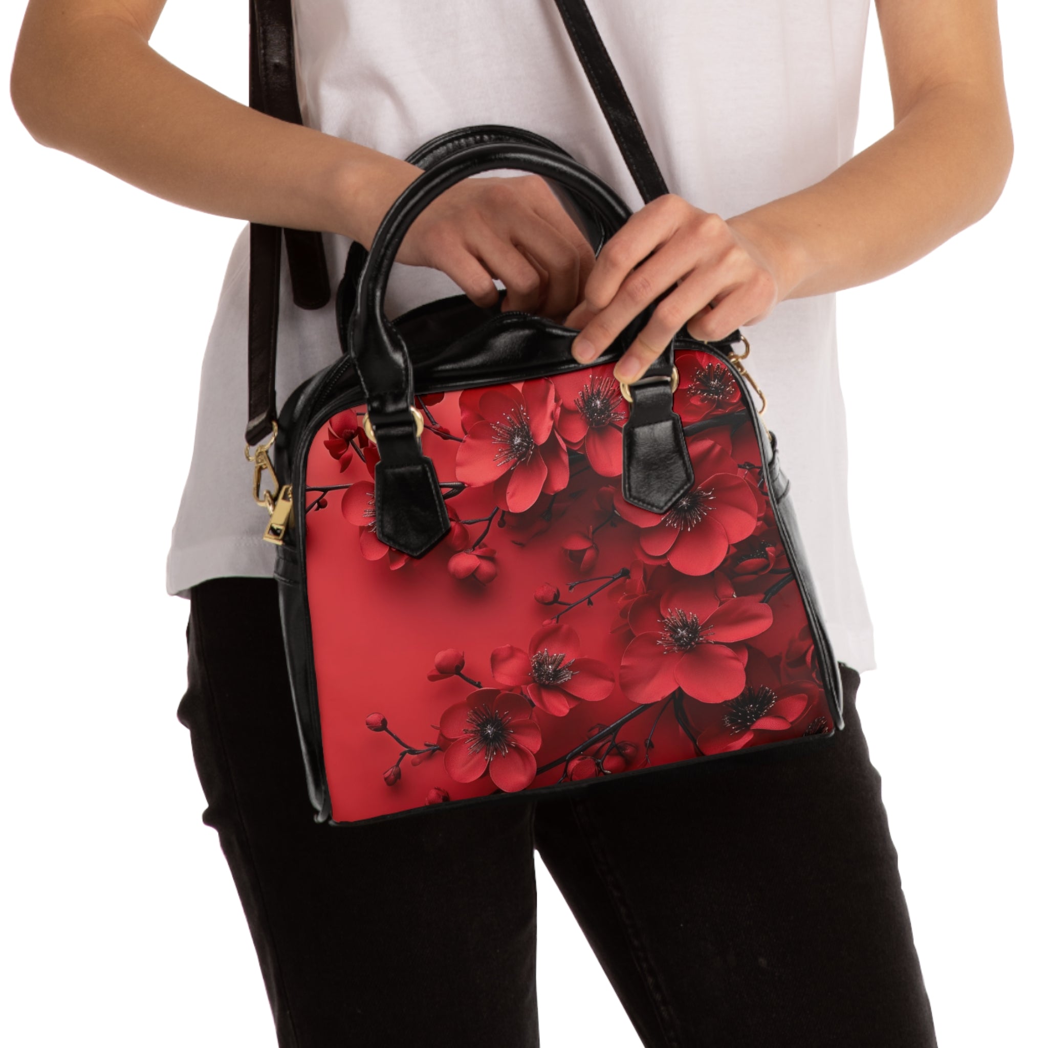 Red Blossom Shoulder Handbag