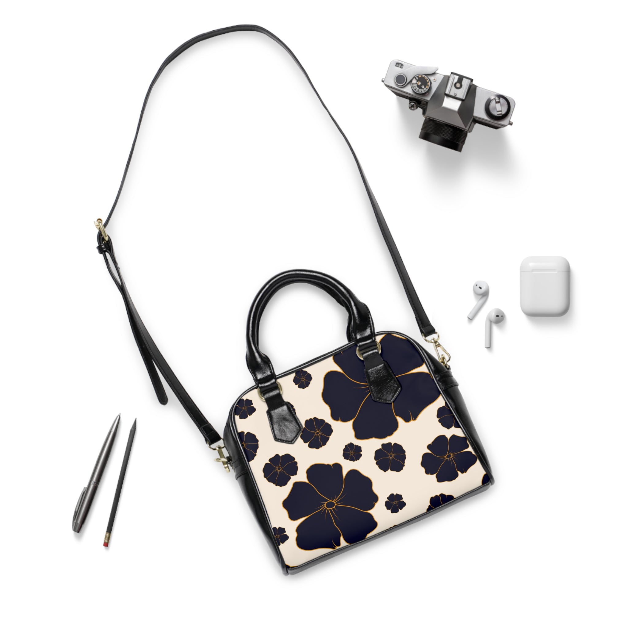 Navy & Gold Poppy Handbag